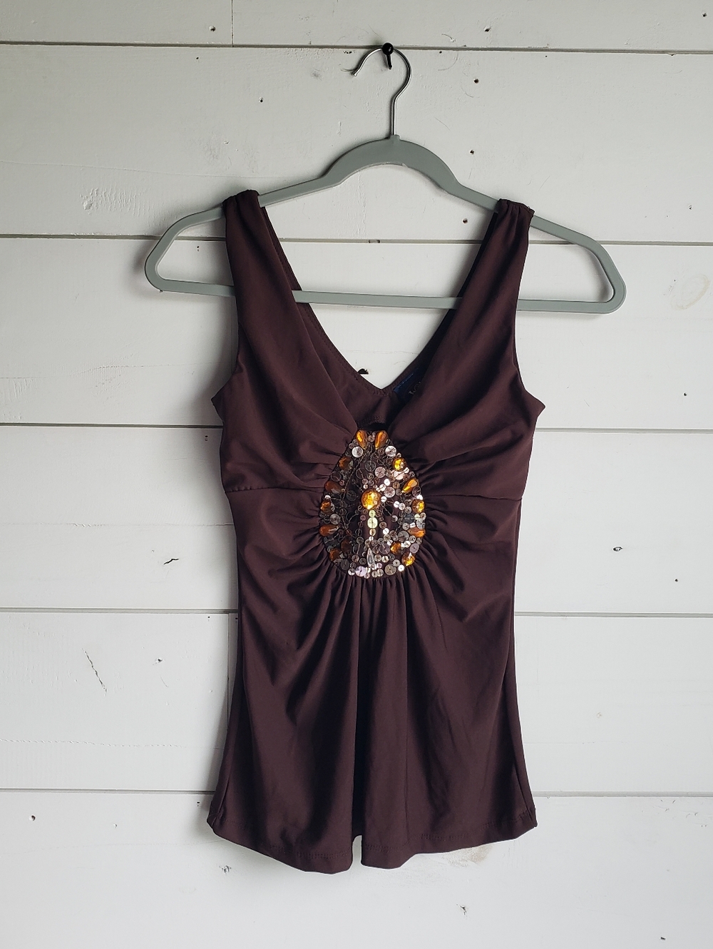 Wild Cat Y2k Sleeveless Rhinestone Sequins Deep V-neck Top Size Small